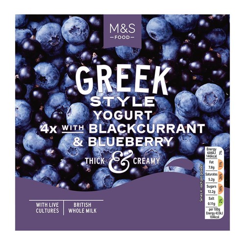 M&S 4 Greek Style Yogurt Blackcurrant & Blueberry
