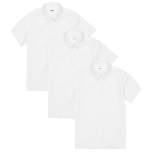 M&S Girls Slim Fit Easy Iron School Blouses, 10-11 Years, White
