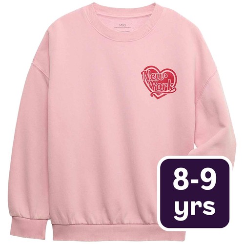M&S Girls Rich New York Heart Sweatshirt, 8-9 Years, Pink