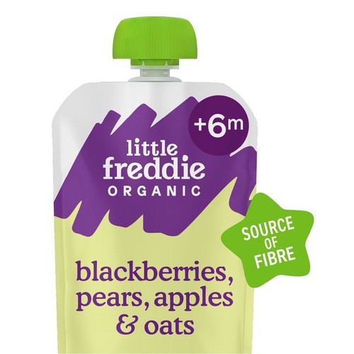 Little Freddie Blackberries, Pear, Apple & Oats Baby Food Pouch 6+ Months
