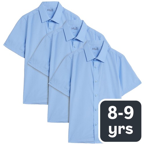 M&S Boys 3 Pack Regular Fit Shirt, 8-9 Y