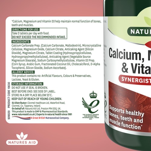 Natures Aid Calcium, Magnesium & Vitamin D3 Tablets 
