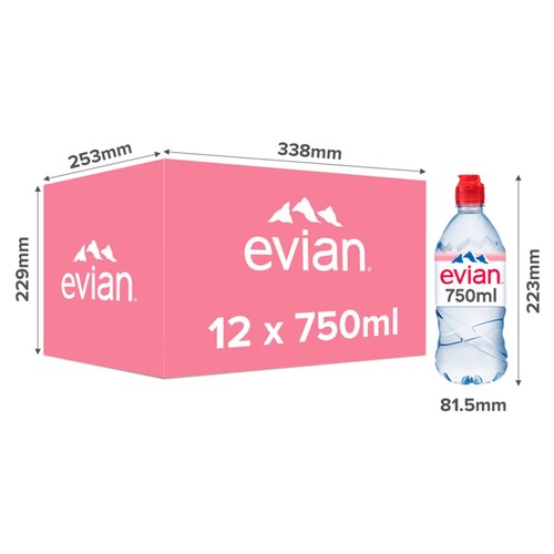 Evian Still Natural Mineral Spring Bottled Water with Sports Cap Multipack