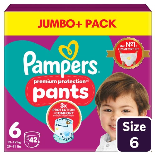 Pampers Premium Protection Nappy Pants, Size 6 (15kg+) Jumbo+ Pack