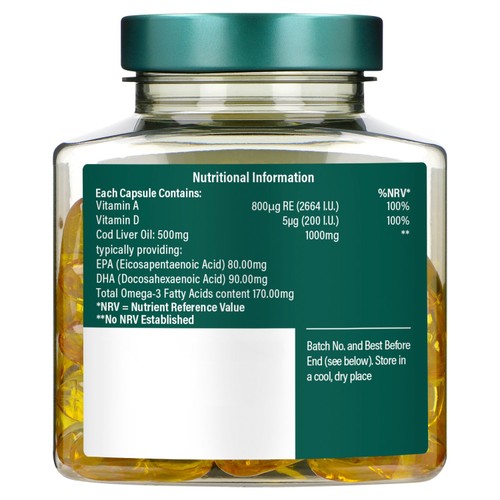 Holland & Barrett High Strength Pure Cod Liver Oil 1000mg Capsules