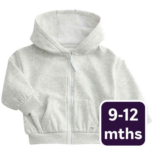M&S Tommy Zip Up Hoodie, 9-12 Months, Grey Marl