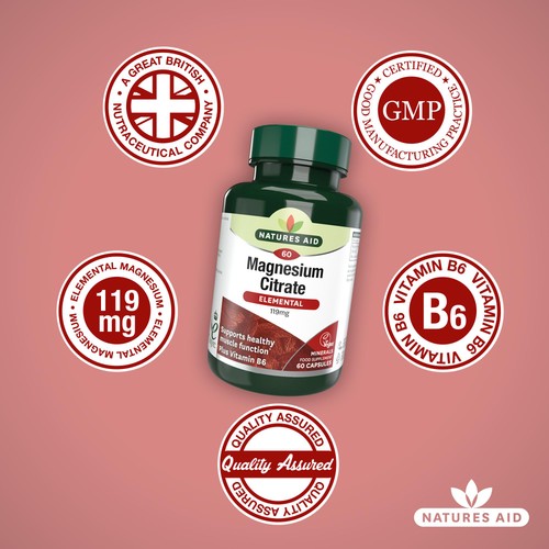 Natures Aid Magnesium Citrate Supplement Capsules 119mg