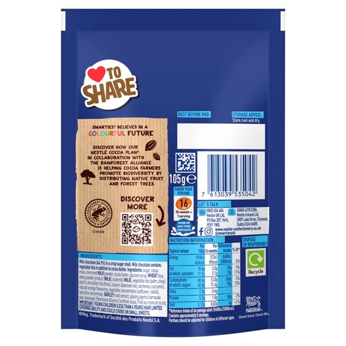 Smarties Milk Chocolate Sweets Sharing Bag