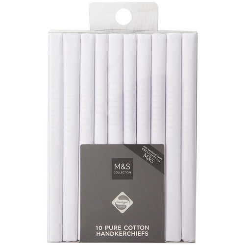 M&S Antibacterial Pure Cotton Handkerchiefs White