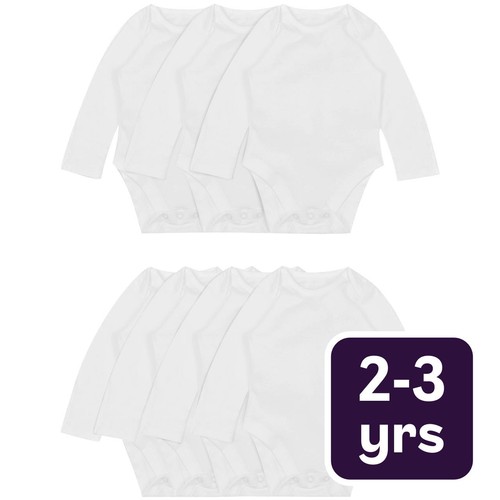 M&S Baby Pure Bodysuits Long Sleeve, White, 2-3 Years 