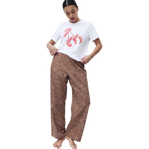 M&S Womens Pure Cotton Pyjama Set, Medium, White Mix