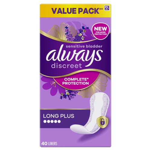 Always Discreet Adult Incontinence Liners Long Plus Value Pack 40 Count