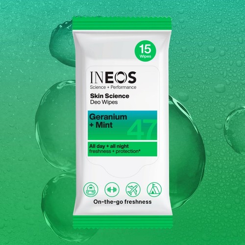 INEOS Skin Science Deodorant Wipes Geranium + Mint