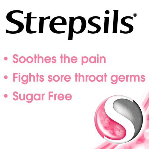Strepsils Strawberry Sugar Free Sore Throat Lozenges