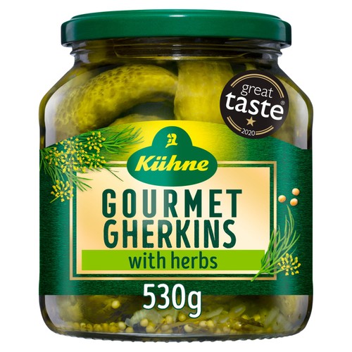 Kuhne Gourmet Gherkins with Herbs, 530g Kuhne Gourmet Gherkins with Herbs, 530g
