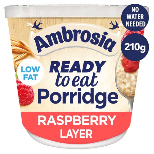 Ambrosia Ready to Eat Porridge Oat Cereal Pot Raspberry Layer