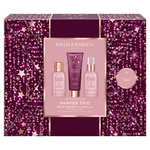 Baylis & Harding Wild Cherry & Vanilla Gift Wrapped Pamper Trio Gift Set
