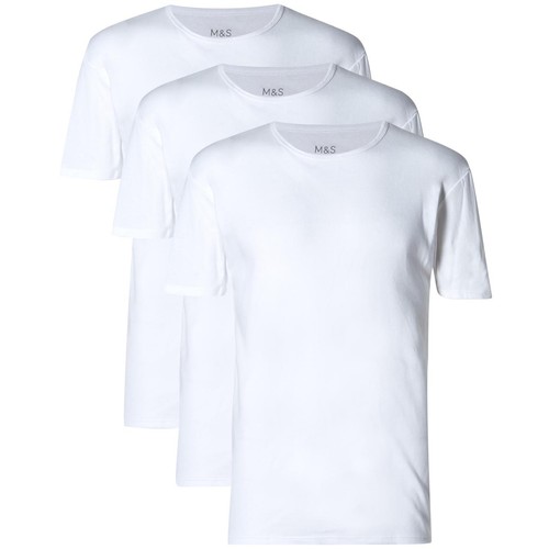 M&S Essential Cotton Short Sleeve Vests, Size XL, White