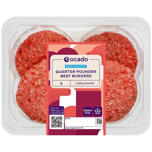Ocado Reduced Fat Quarter Pounder Burgers