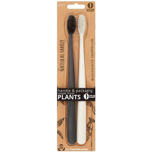 Natural Family Co Twin Pack Adult Manual Toothbrushes (Assorted Colours)