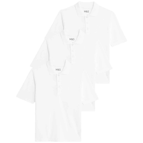 M&S Unisex Polo Shirt, 7-8 Years, White