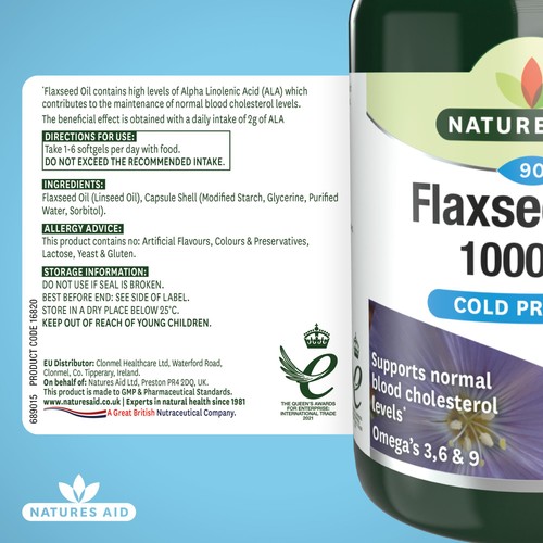 Natures Aid Vegetarian Flaxseed Oil 1000mg Capsules