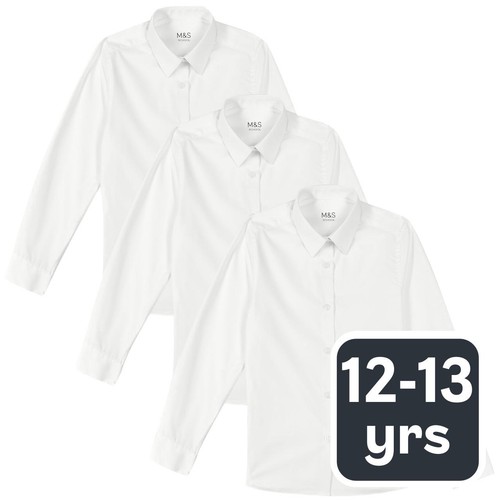 M&S Girls' Slim Fit Easy to Iron Blouses, Size 12-13, White