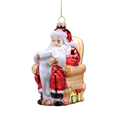 Glass Santa Sitting In Chair Decoration 12cm