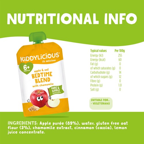 Kiddylicious Pouches Apple & Oat Bedtime Blend with Vanilla Multipack