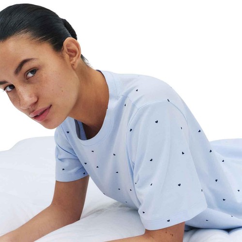 M&S Womens Pure Cotton Printed Pyjama Set, M, Light Blue