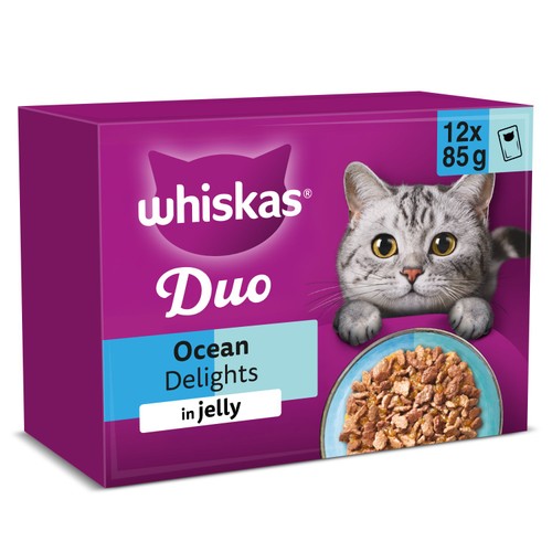 Whiskas 1+ Duo Ocean Delights Adult Wet Cat Food Pouches in Jelly