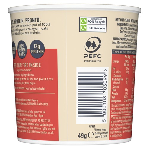 Quaker Oats High Protein Original Porridge Pot