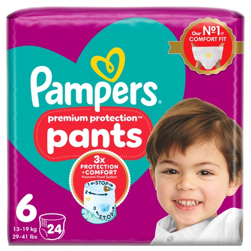 Pampers Premium Protection Nappy Pants, Size 6 (15kg+) Essential Pack