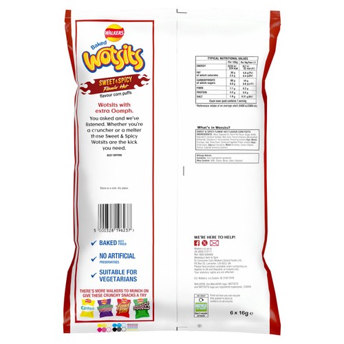 Walkers Wotsits Sweet & Spicy Multipack Snacks 6x16g