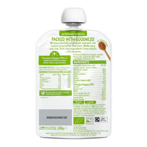 Piccolo Garden Vegetable Three Grain Risotto Pouch, 7 mths+