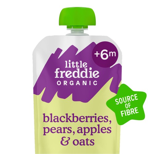 Little Freddie Organic Blackberries, Pear, Apple & Oat Baby Food Pouch 6+ M