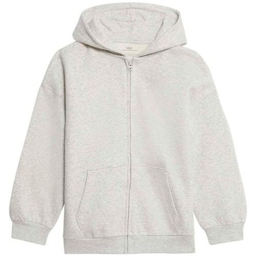 M&S Girls Cotton Rich Zip Hoodie, 6-7 Years, Grey Marl