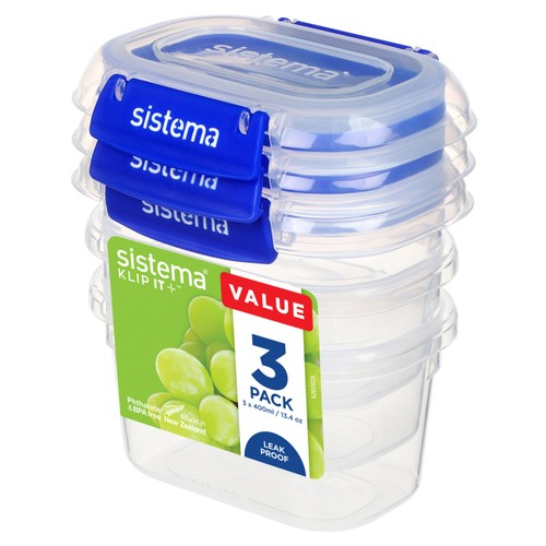 Sistema Klip It Plus 400ml Food Storage Containers 3 Pack Airtight