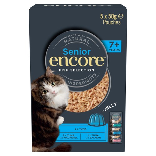 Encore Senior Wet Cat Food Multipack Fish Selection Pouches in Jelly