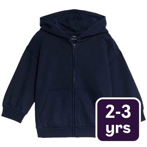 M&S Boys Zip Hoodie, 2-3, Years, Navy