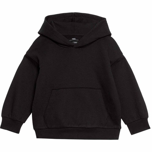M&S Boys Cotton Rich Plain Hoodie 2-3 Years Black