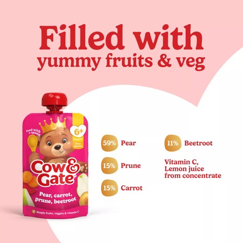 Cow & Gate Pear, Carrot, Prune & Beetroot Baby Food Pouch 6+ Months