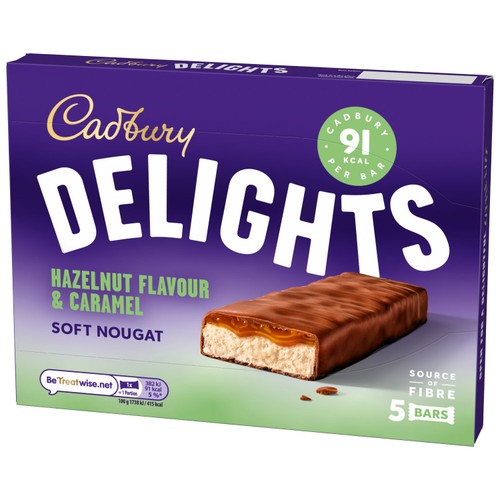Cadbury Delights Soft Nougat Hazelnut & Caramel Chocolate Bars