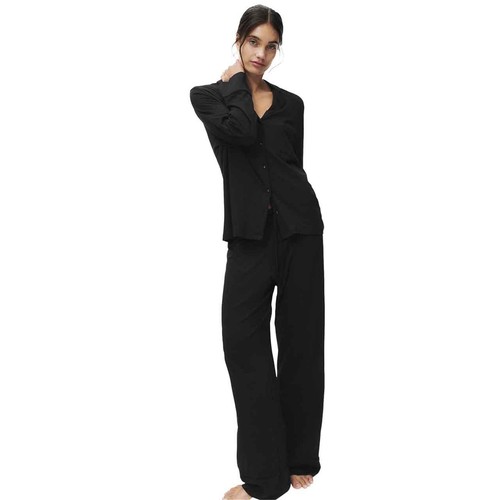 M&S Womens Cotton Modal Revere Pyjama Set, S, Black