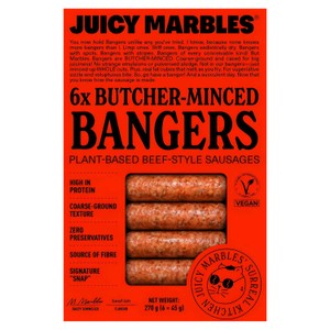 Juicy Marbles Butcher-Minced Bangers, Plant-Based Beef-Style Sausages