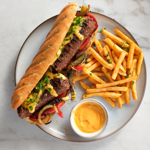 Canvin & Gunner Philly Cheese Style Beef Kebabs with a Cheese sauce