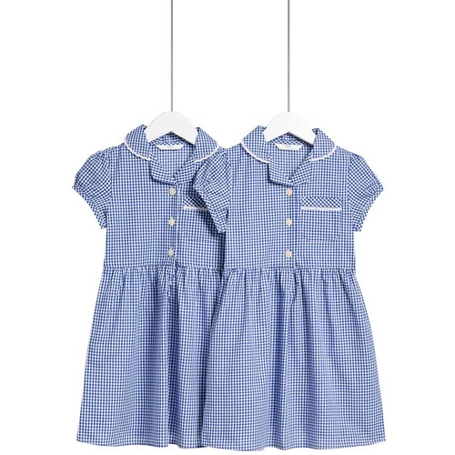 M&S Girls Cotton Rich School Dresses, 2 Pack, 4-5 Years, Royal Blue