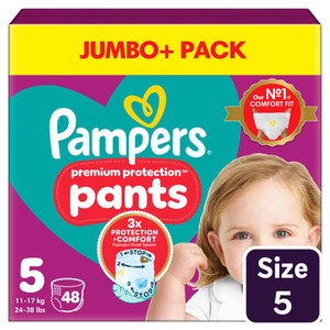 Pampers Premium Protection Nappy Pants, Size 5 (12-17kg) Jumbo+ Pack