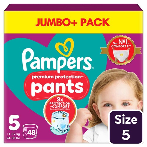 Pampers Premium Protection Nappy Pants, Size 5 (12-17kg) Jumbo+ Pack