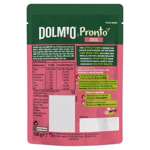 Dolmio Pasta Pronto Carbonara Pasta Sauce